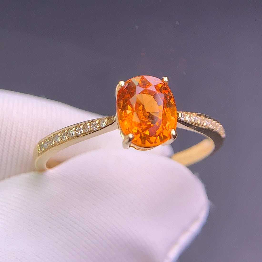 14k Gold 1.6 Ct Natural Spessartine & Diamond Ring - 9