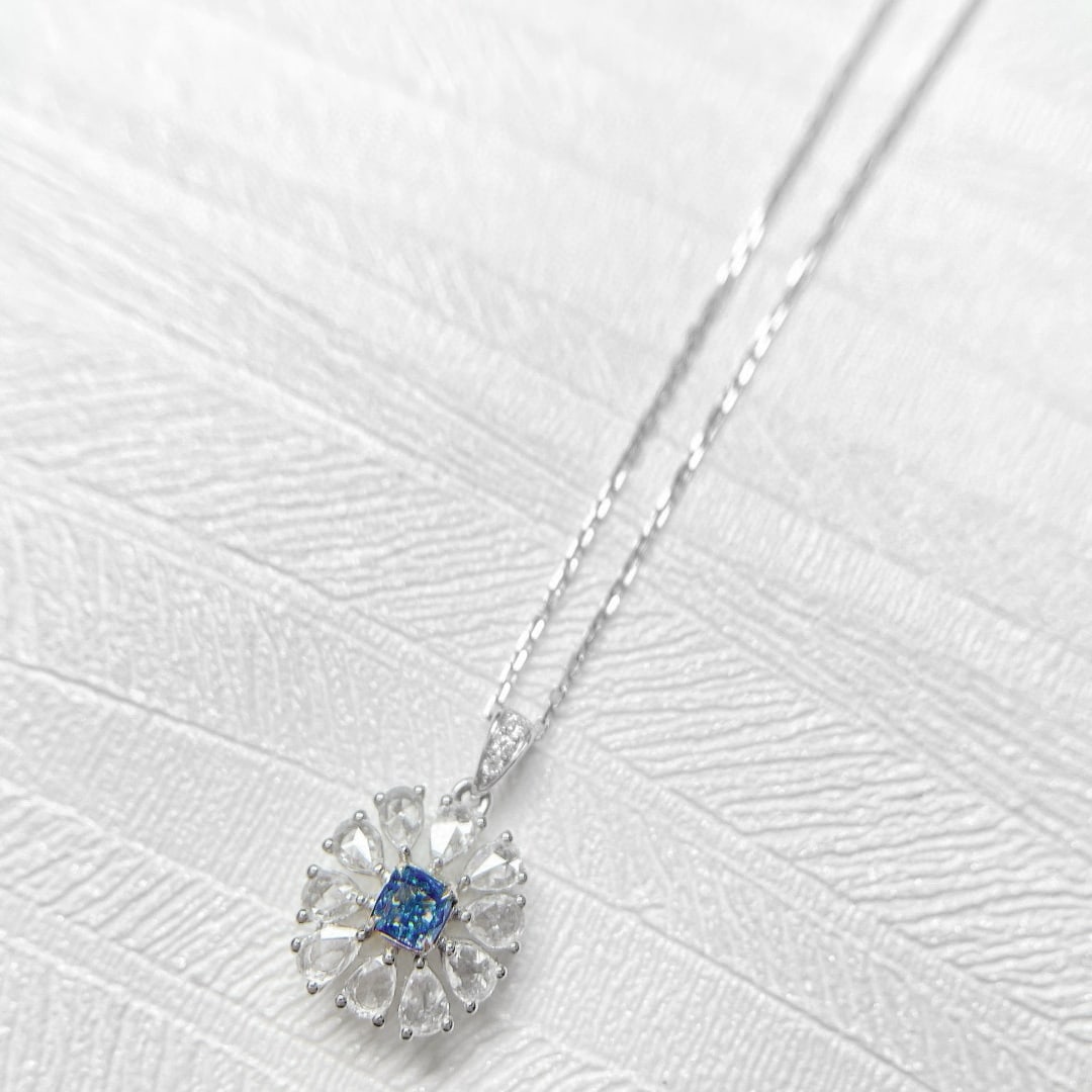 14k Gold 0.46 Ctw Natural Blue Diamond & Diamond Necklace - 2