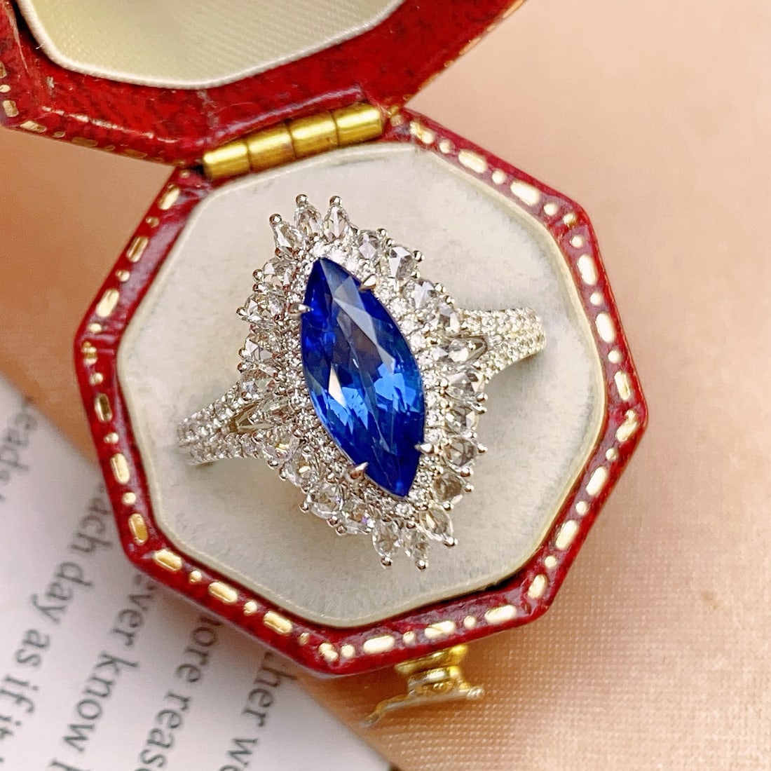 14k Gold 2.05 Ct Natural Sapphire & Diamond Ring: Ref:231072289 // gold content:14k gold // ring size:7. 25us // // main gemstone:sapphire // shape:marquise // carat weight:2. 05ct // color:blue // treatment:natural // // adjacent gemstone 2 :