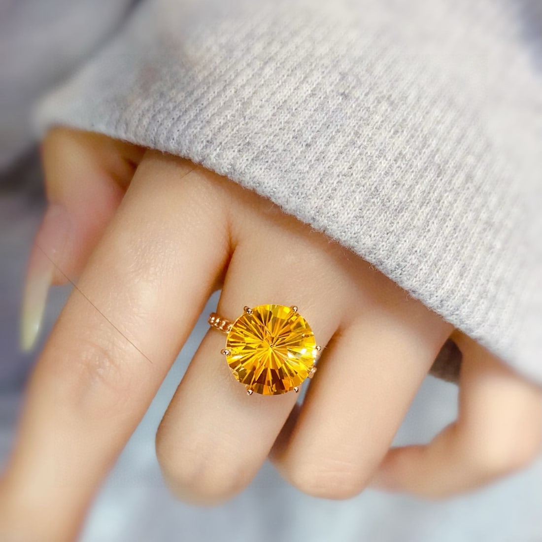 14k Gold 6.7 Ct Natural Citrine Ring - 4