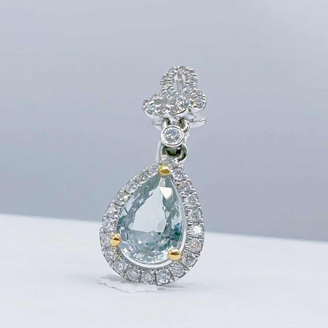 14k Gold 0.85 Ct Natural Sapphire & Diamond Pendant( Without Chain ): Ref:231072294 // gold content:14k gold // main gemstone:sapphire // shape:pear // carat weight:0. 85ct // color:blue // treatment:natural // // adjacent gemstone 2 : diamond // number of stones:40 //