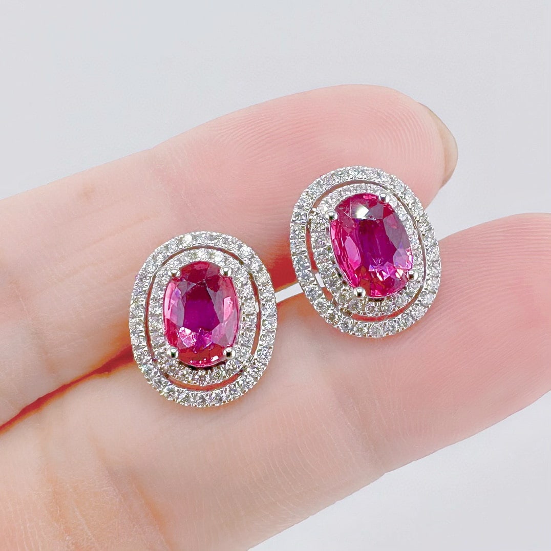 14k Gold 2.67 Ctw Natural Sapphire & Diamond Earrings: Ref:231072299 // gold content:14k gold // main gemstone:sapphire // shape:oval // carat weight:2. 15ct // color:pink // treatment:natural // // adjacent gemstone 2 : diamond // shape:round // carat we