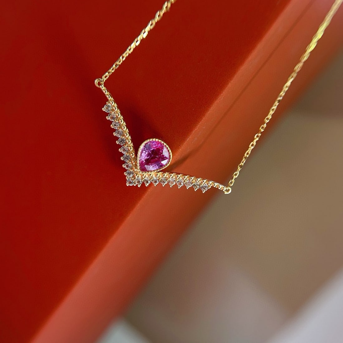 14k Gold 0.70 Ct Natural Padparadscha Sapphire & Sapphire Necklace - 2