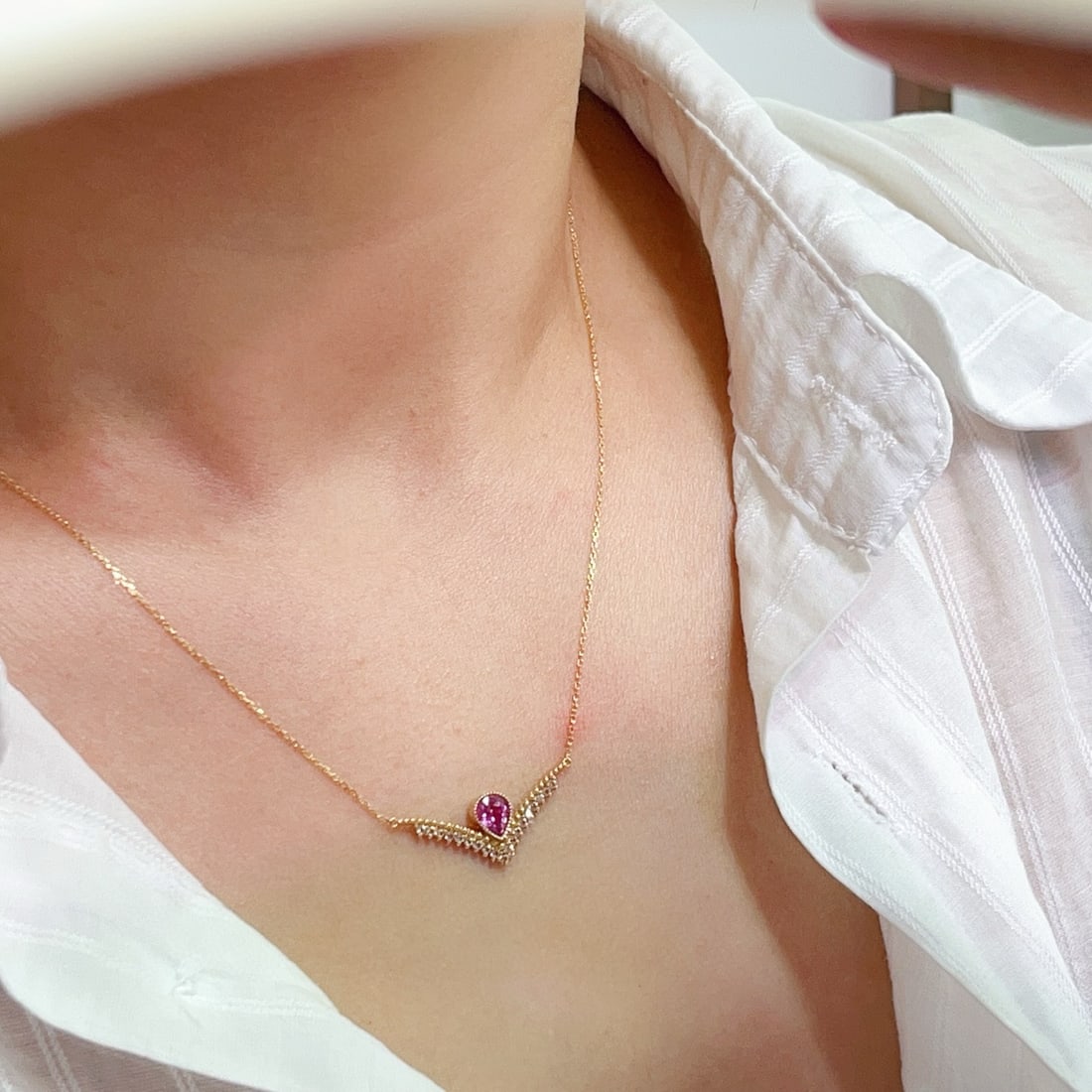 14k Gold 0.70 Ct Natural Padparadscha Sapphire & Sapphire Necklace - 3