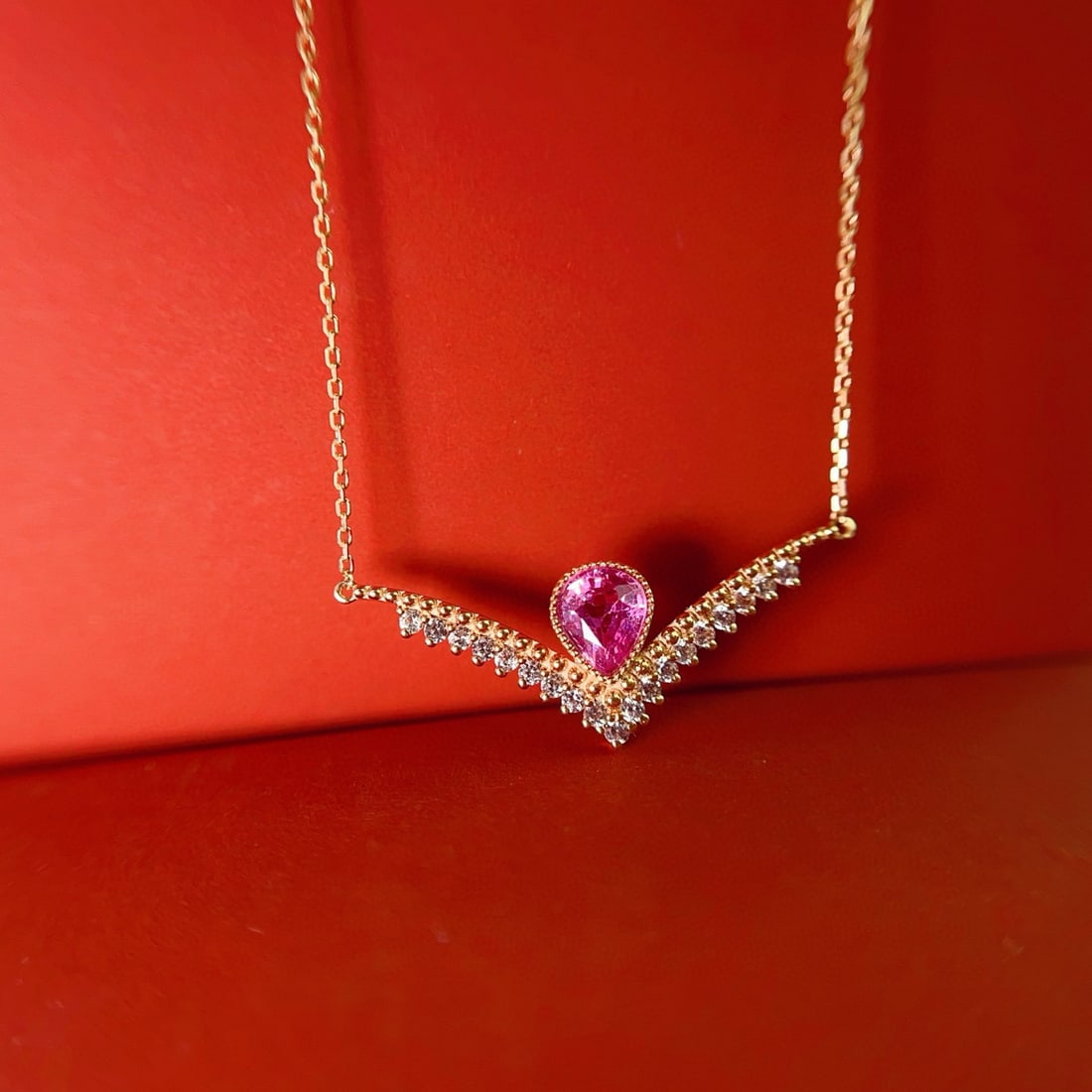 14k Gold 0.70 Ct Natural Padparadscha Sapphire & Sapphire Necklace - 4