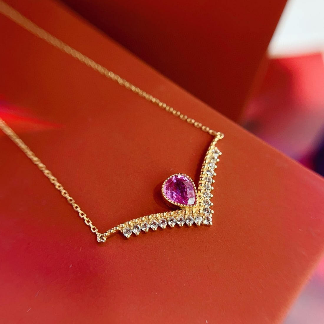 14k Gold 0.70 Ct Natural Padparadscha Sapphire & Sapphire Necklace - 6