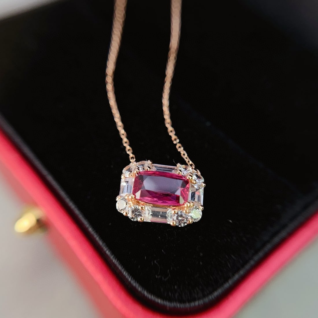 14k Gold 1.20 Ct Natural Ruby & Diamond Necklace - 4