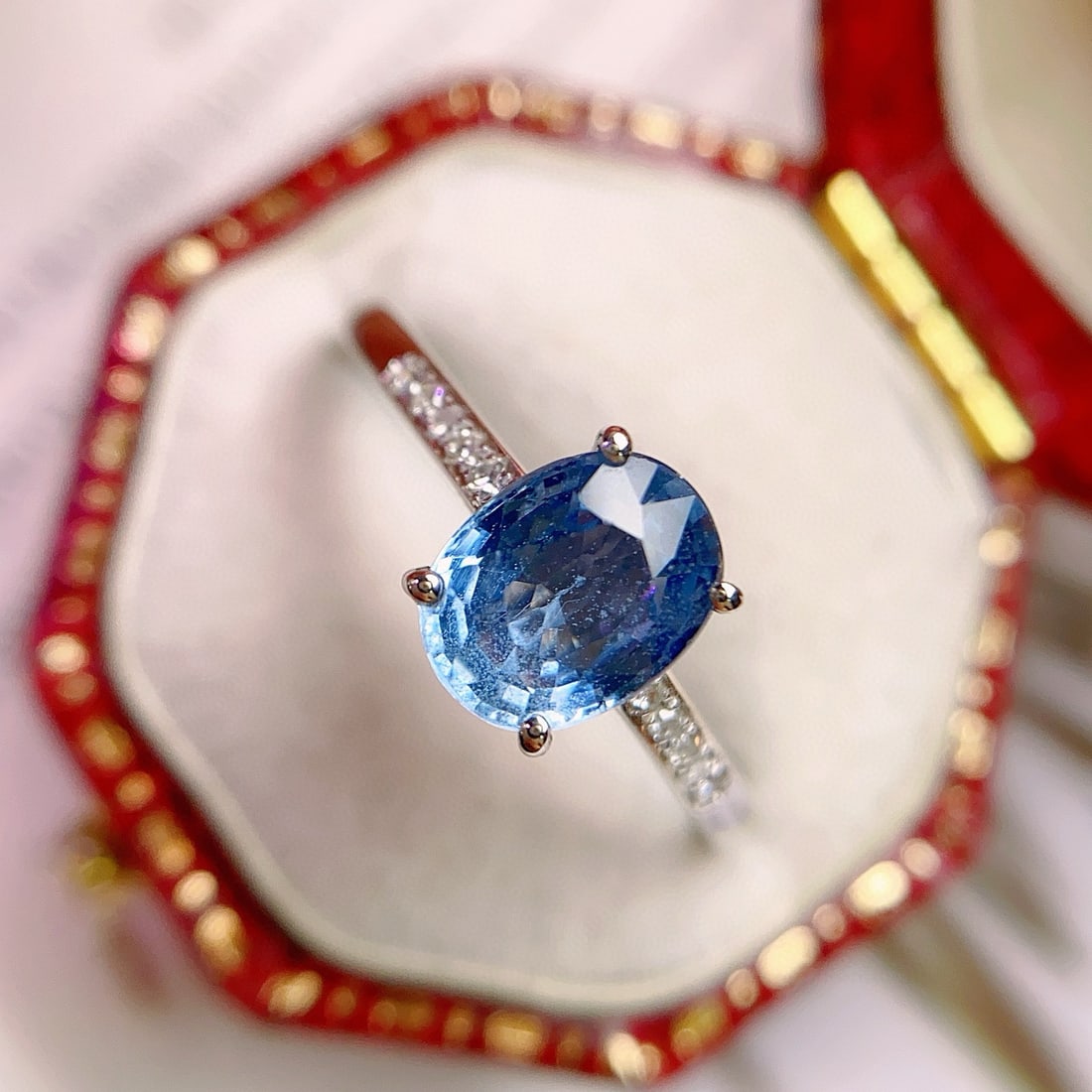 14k Gold 1.60 Ct Natural Sapphire & Diamond Ring: Ref:231072315 // gold content:14k gold // ring size:7. 25us // // main gemstone:sapphire // shape:oval // carat weight:1. 60ct // color:blue // treatment:natural // // adjacent gemstone 2 : diamond