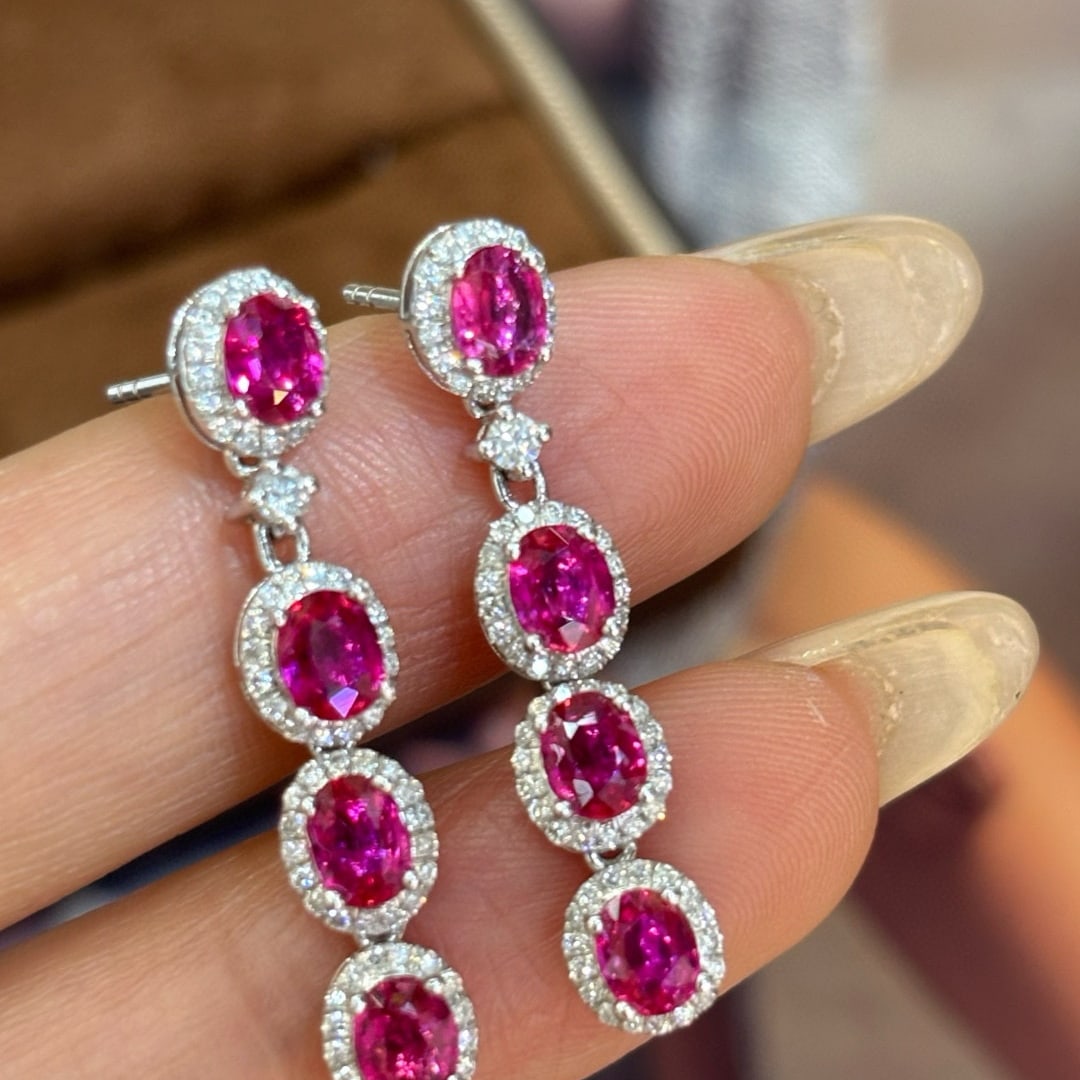 14k Gold 2.6 Ct Natural Ruby & Diamond Earrings - 2