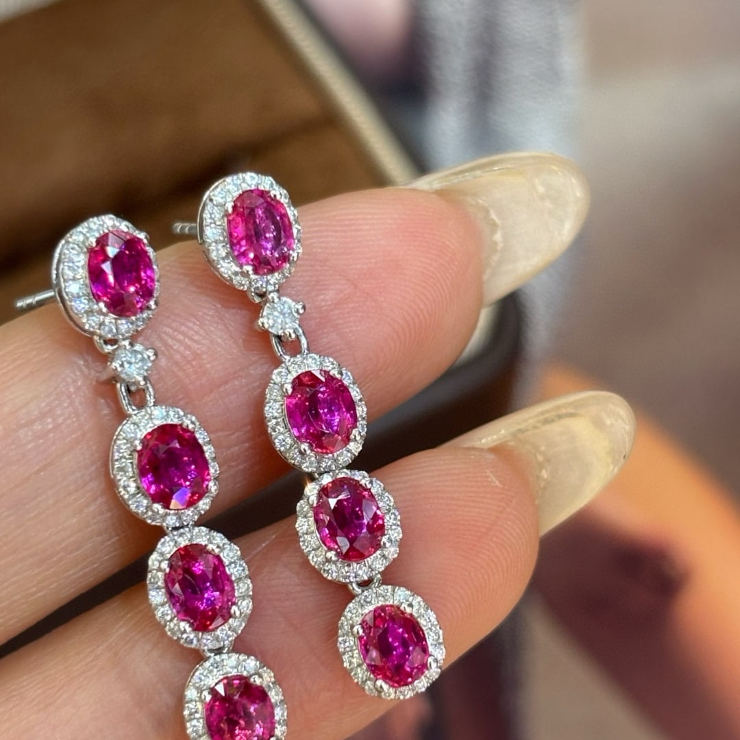 14k Gold 2.6 Ct Natural Ruby & Diamond Earrings - 3