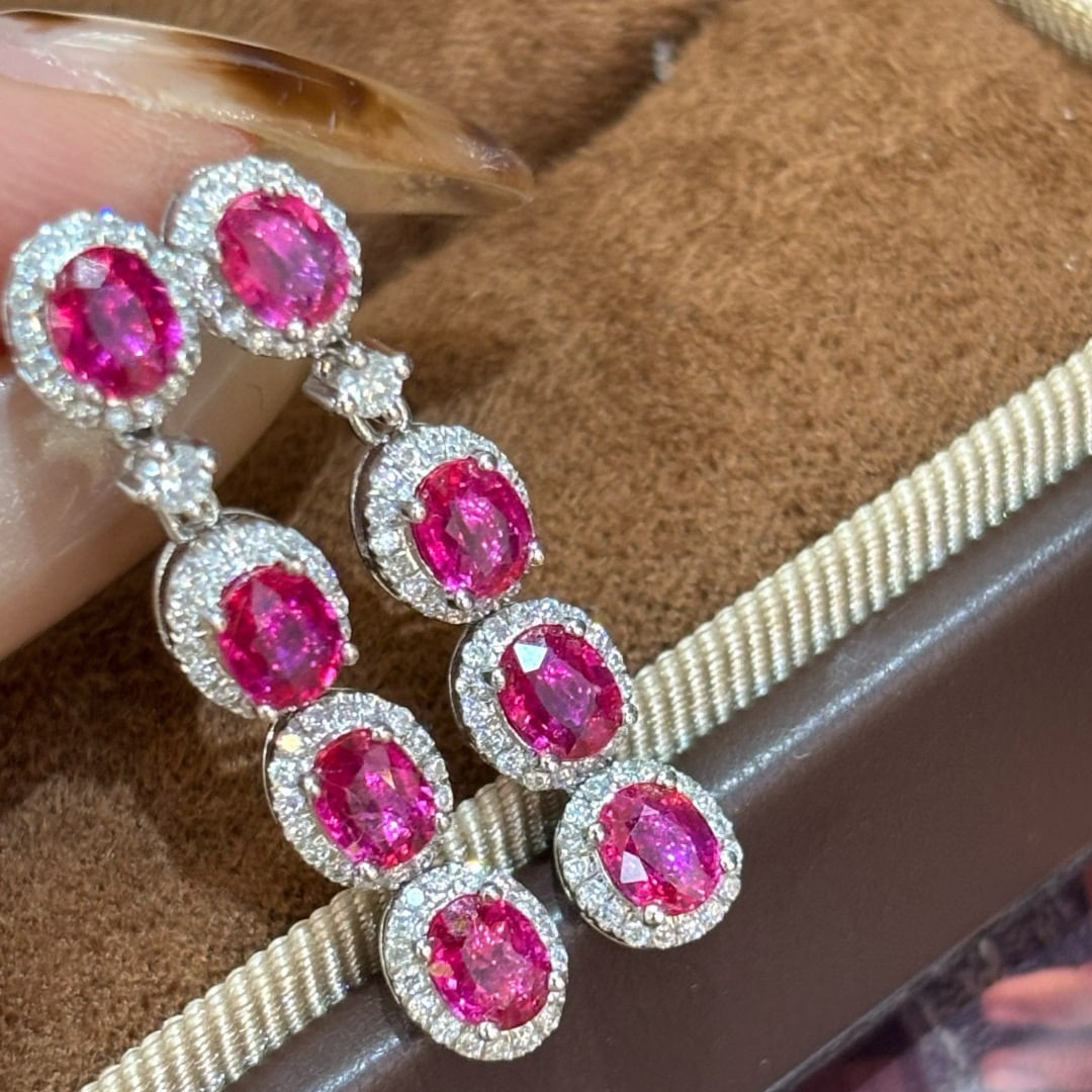 14k Gold 2.6 Ct Natural Ruby & Diamond Earrings - 4
