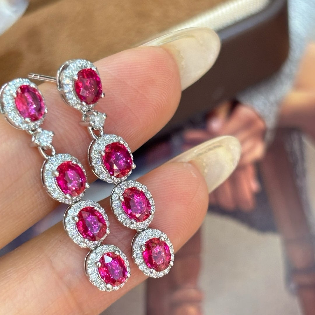 14k Gold 2.6 Ct Natural Ruby & Diamond Earrings - 5