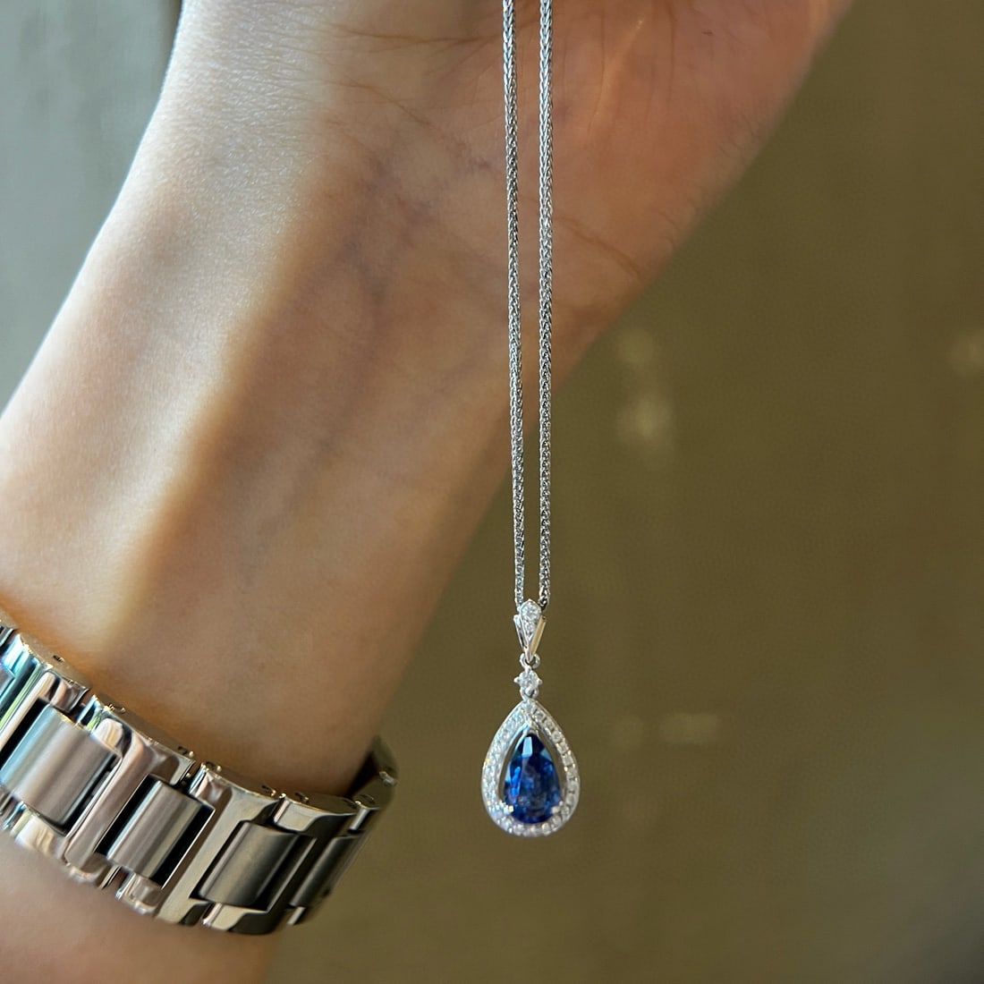 14k Gold 1.15 Ctw Natural Sapphire & Diamond Pendant( Without Chain ) - 3