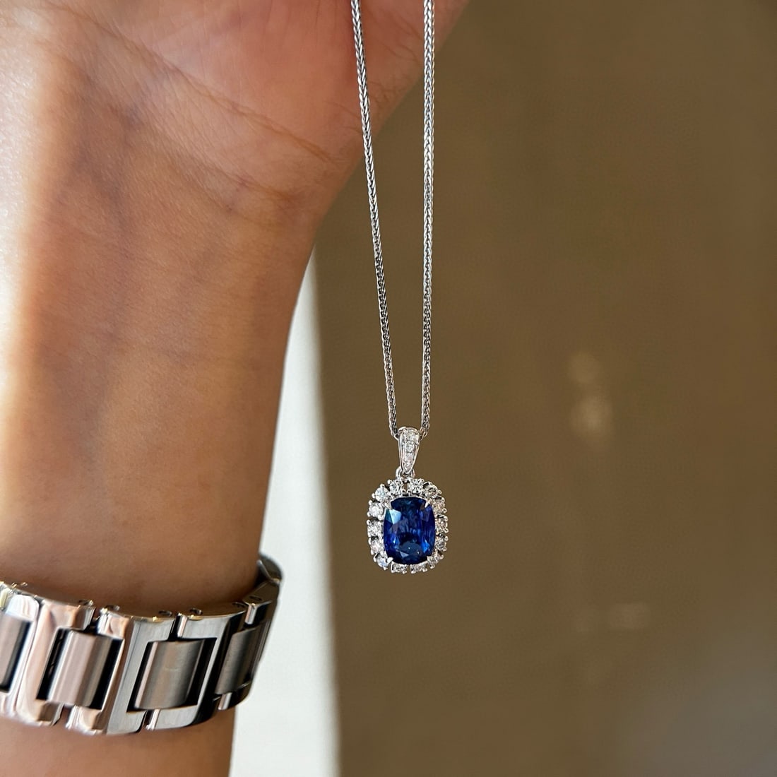 14k Gold 2.30 Ctw Natural Sapphire & Diamond Pendant( Without Chain ) - 3