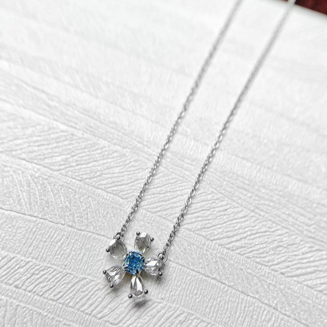 14k Gold 0.45 Ctw Natural Blue Diamond & Diamond Necklace - 2