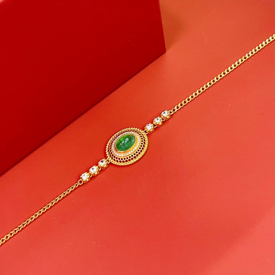 14k Gold 1.15 Ct Natural Emerald & Diamond & Sapphire Bracelet - 4
