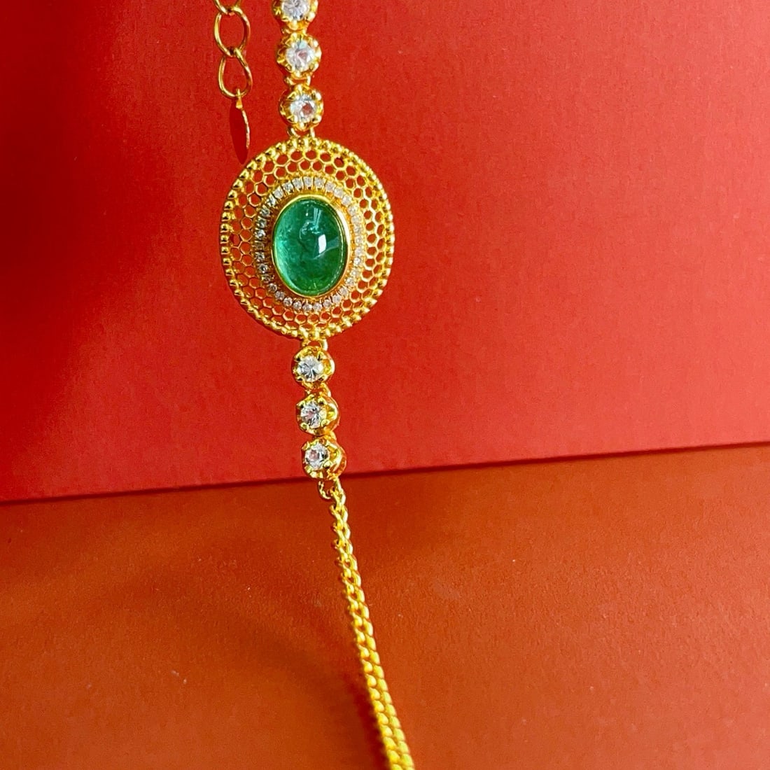 14k Gold 1.15 Ct Natural Emerald & Diamond & Sapphire Bracelet - 5