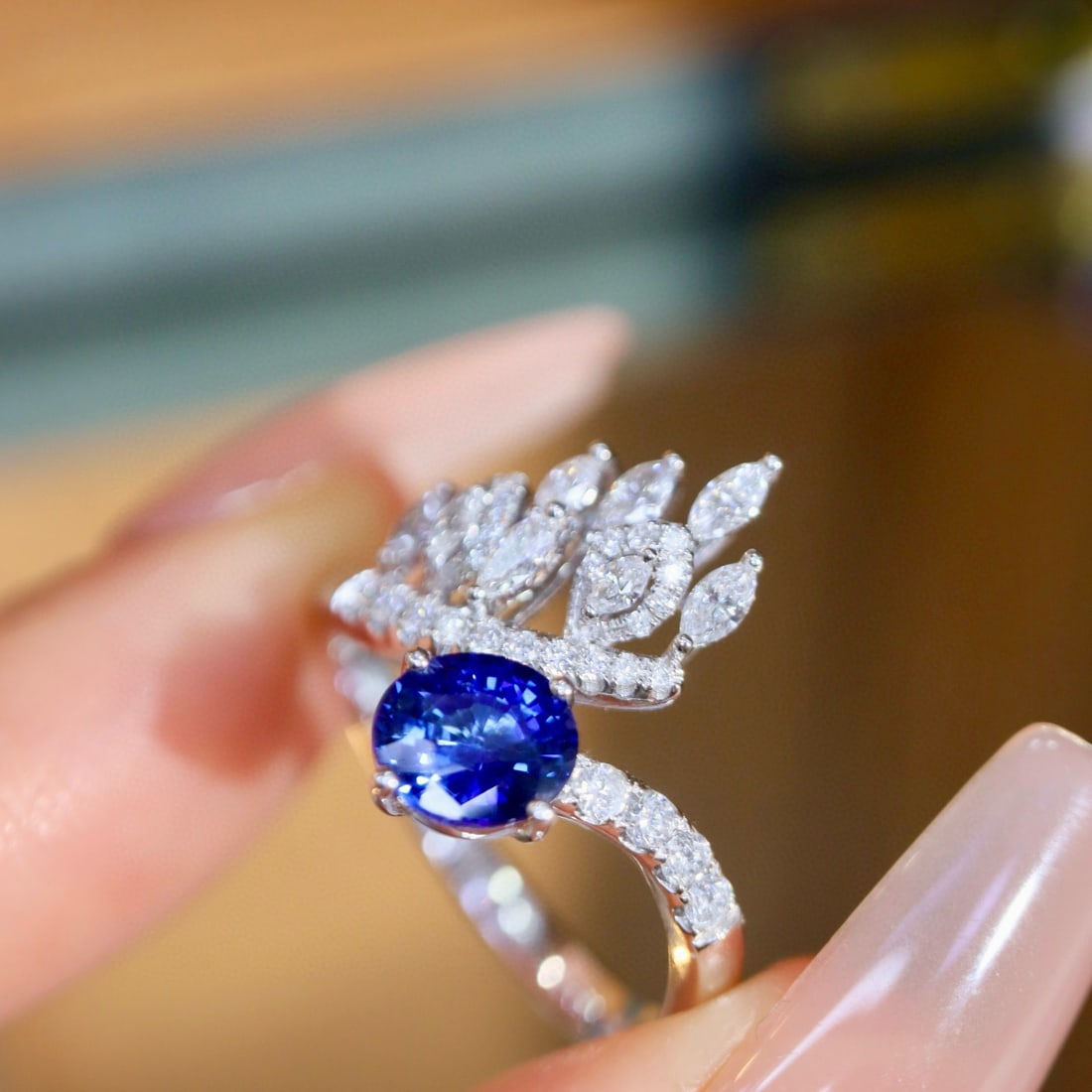 14k Gold 1.50 Ctw Natural Sapphire & Diamond Ring - 6