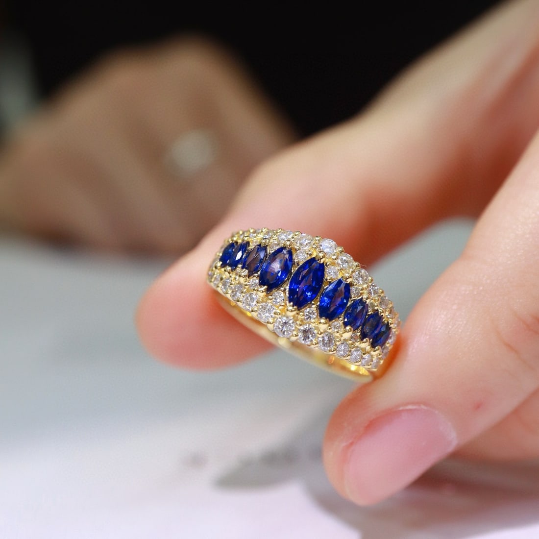 14k Gold 1.4 Ctw Natural Sapphire & Diamond Ring - 6