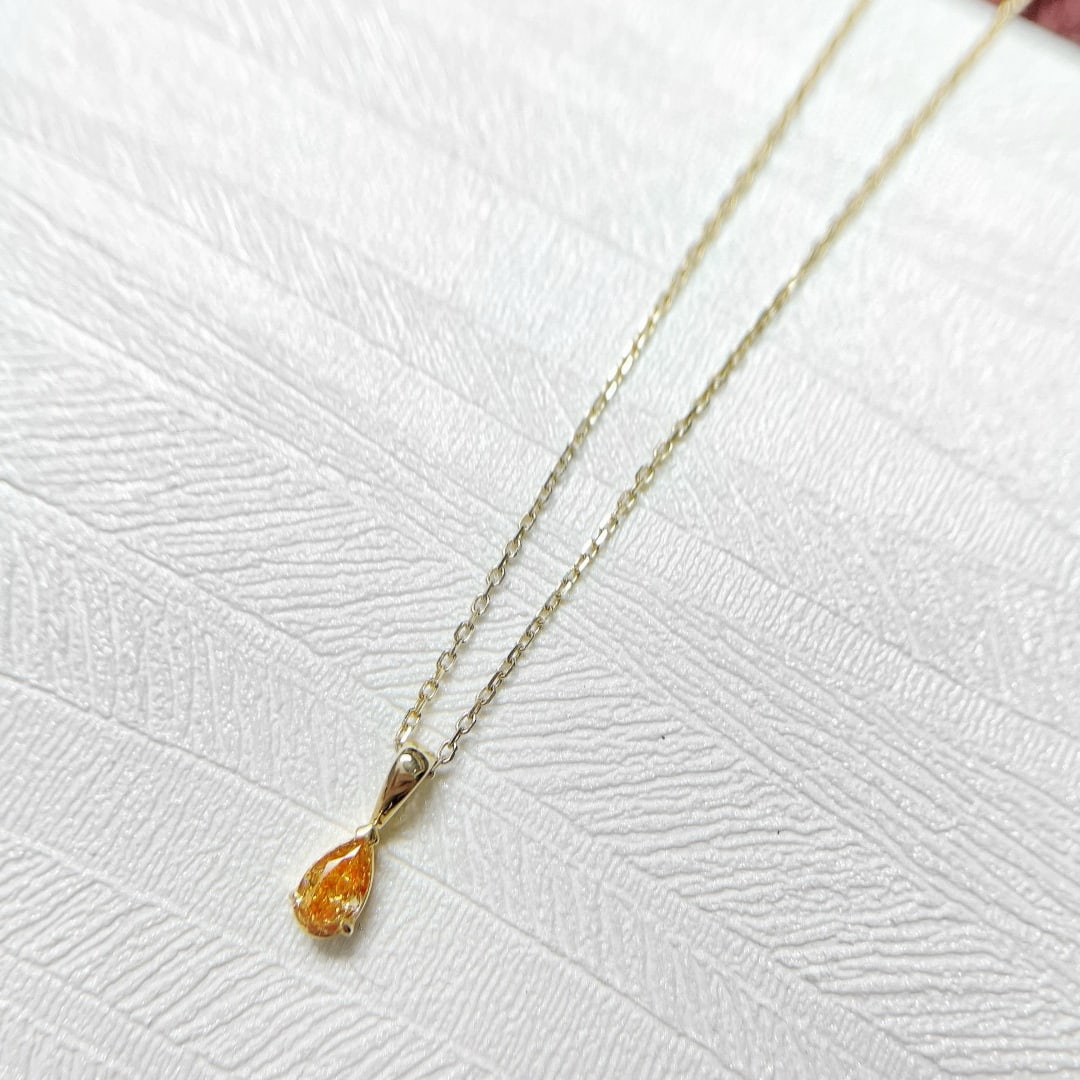 14k Gold 0.15 Ct Natural Orange Diamond Necklace - 2