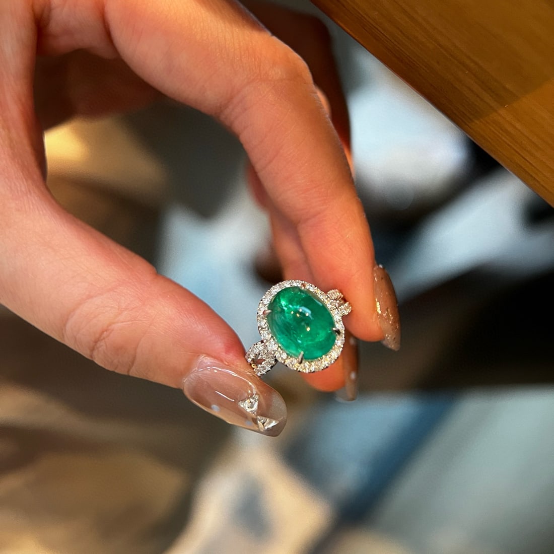 14k Gold 6.77 Ctw Natural Emerald & Lab Grown Diamond Ring - 3