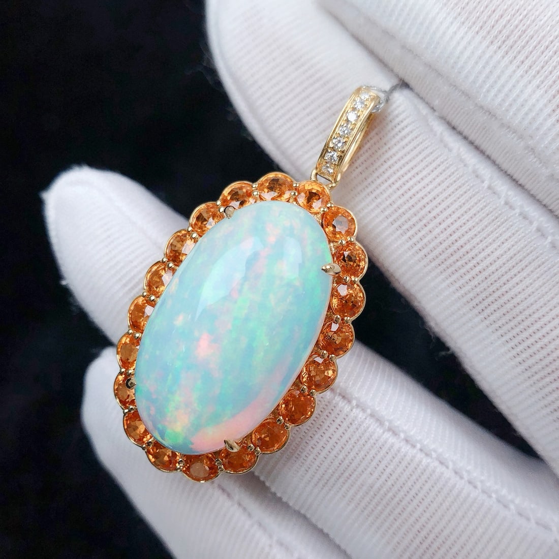 14k Gold 15.05 Ctw Natural Opal & Diamond Pendant( Without Chain ) - 3