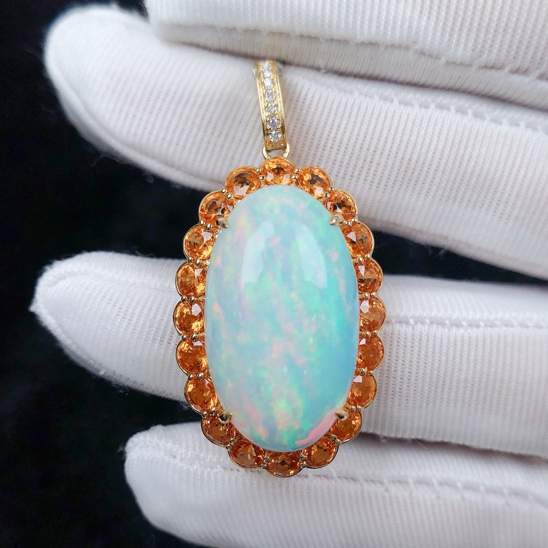 14k Gold 15.05 Ctw Natural Opal & Diamond Pendant( Without Chain ) - 4