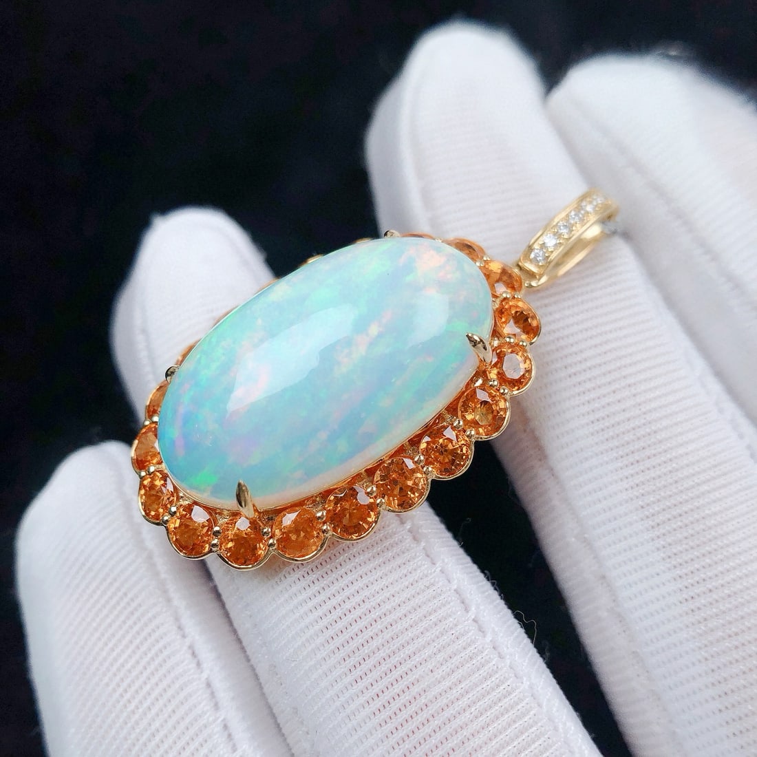 14k Gold 15.05 Ctw Natural Opal & Diamond Pendant( Without Chain ) - 5
