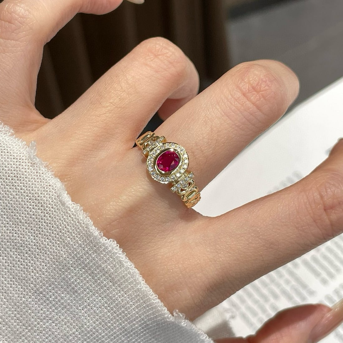 14k Gold 0.45 Ct Natural Ruby & Diamond Ring - 7