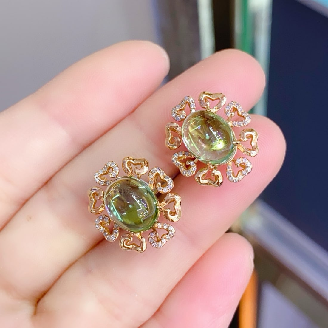 14k Gold 7.15 Ct Natural Tourmaline & Diamond Earrings - 2