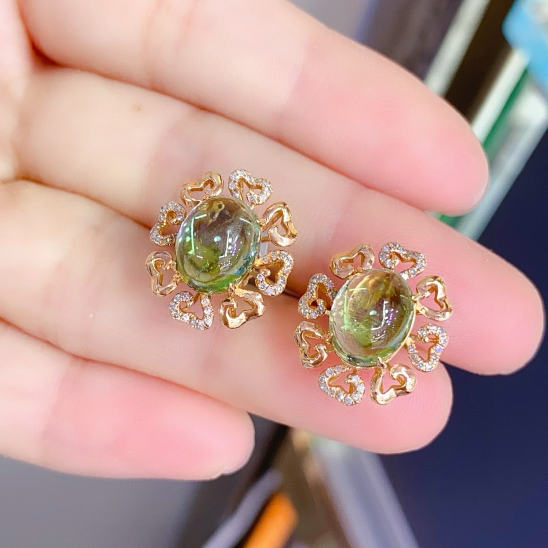 14k Gold 7.15 Ct Natural Tourmaline & Diamond Earrings - 3