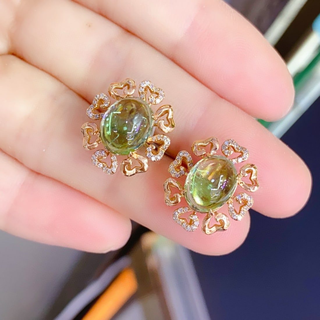 14k Gold 7.15 Ct Natural Tourmaline & Diamond Earrings - 4