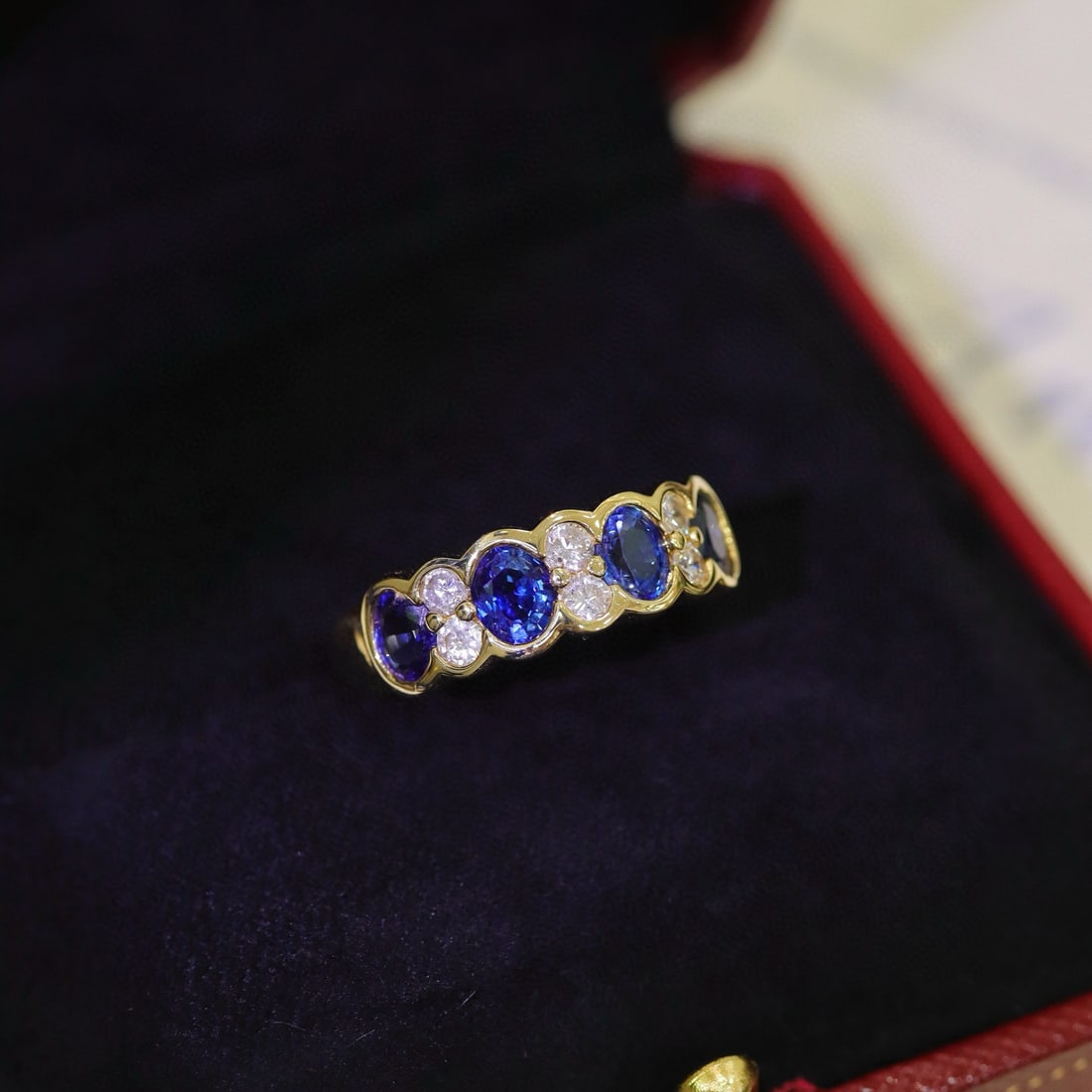 14k Gold 2.17 Ctw Natural Sapphire & Diamond Ring: Ref:231072399 // gold content:14k gold // ring size:7. 25us // // main gemstone:sapphire // shape:oval // carat weight:1. 77ct // color:royal blue // treatment:natural // // adjacent gemstone 2 :