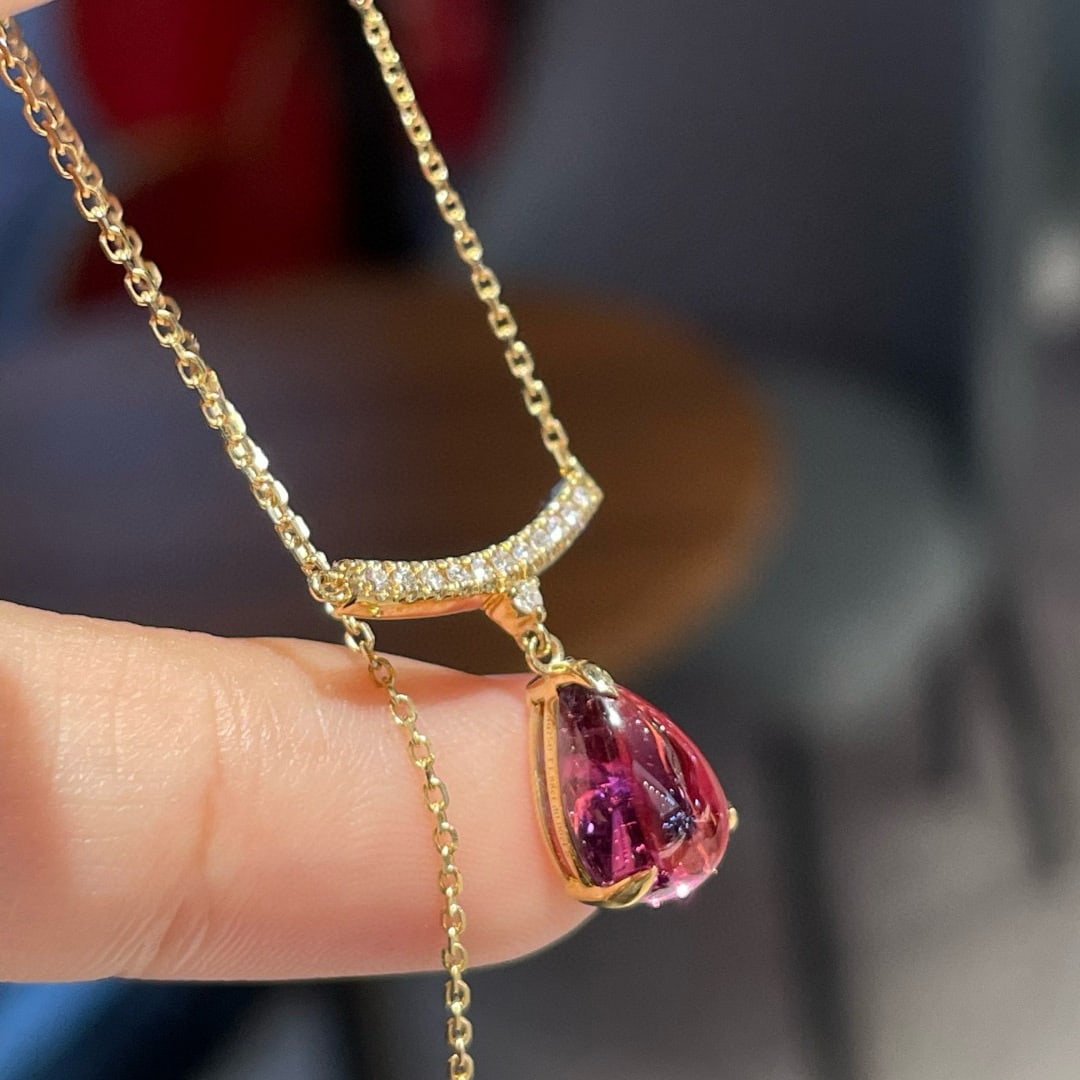 14k Gold 1.88 Ct Natural Tourmaline & Diamond Necklace - 2