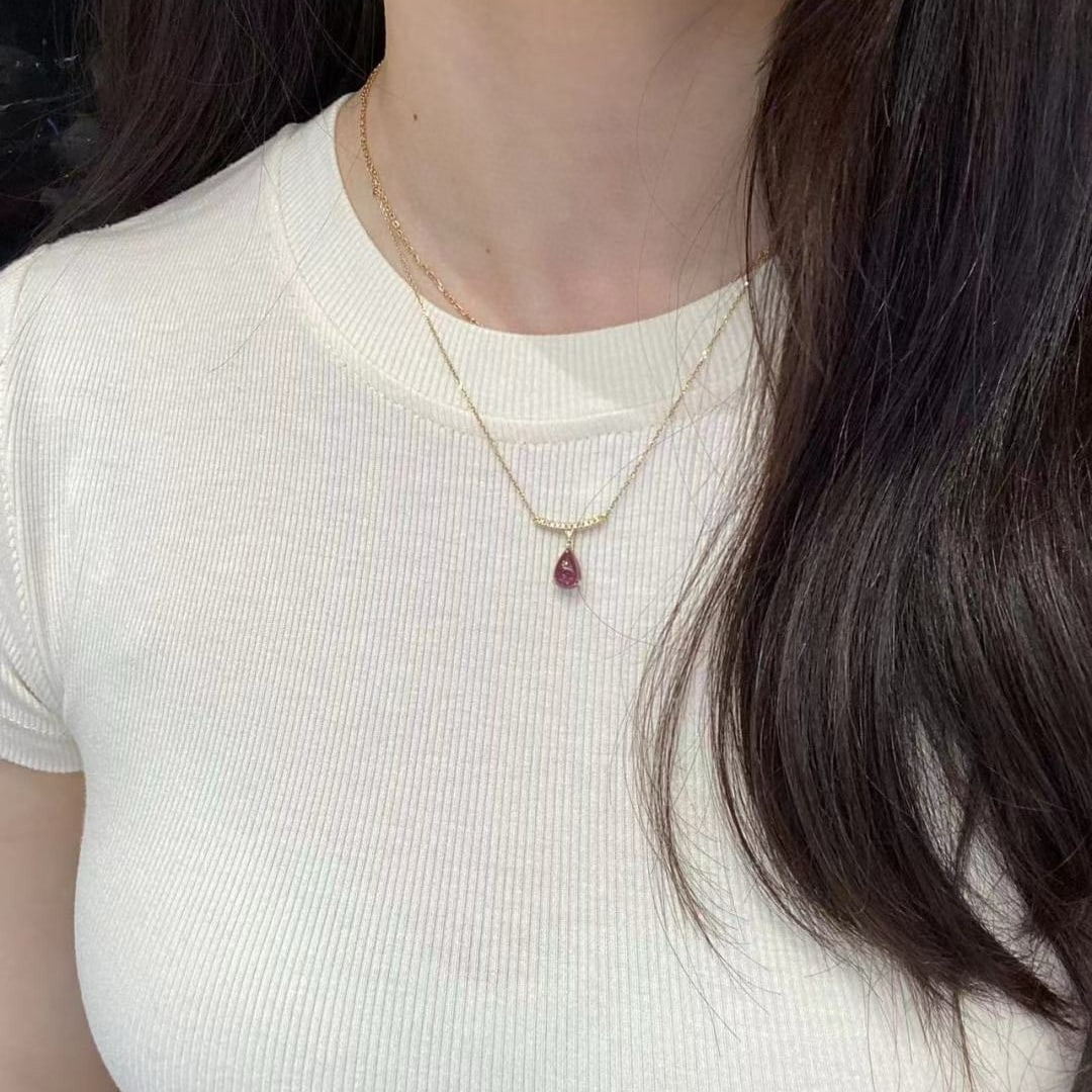 14k Gold 1.88 Ct Natural Tourmaline & Diamond Necklace - 4