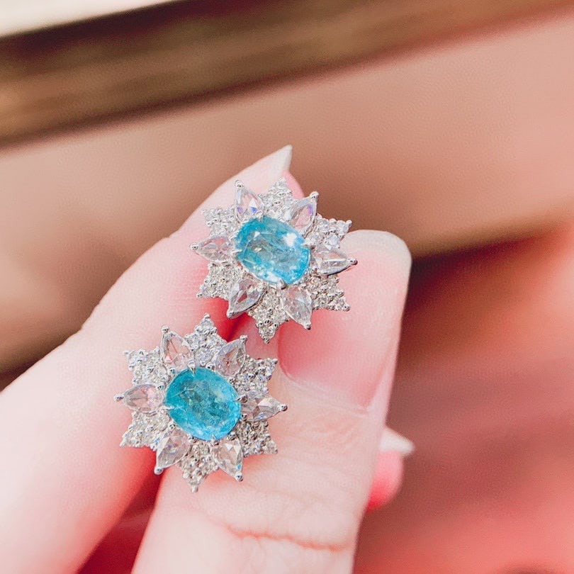 14k Gold 2.0 Ctw Natural Paraiba Tourmaline & Diamond Earrings - 4