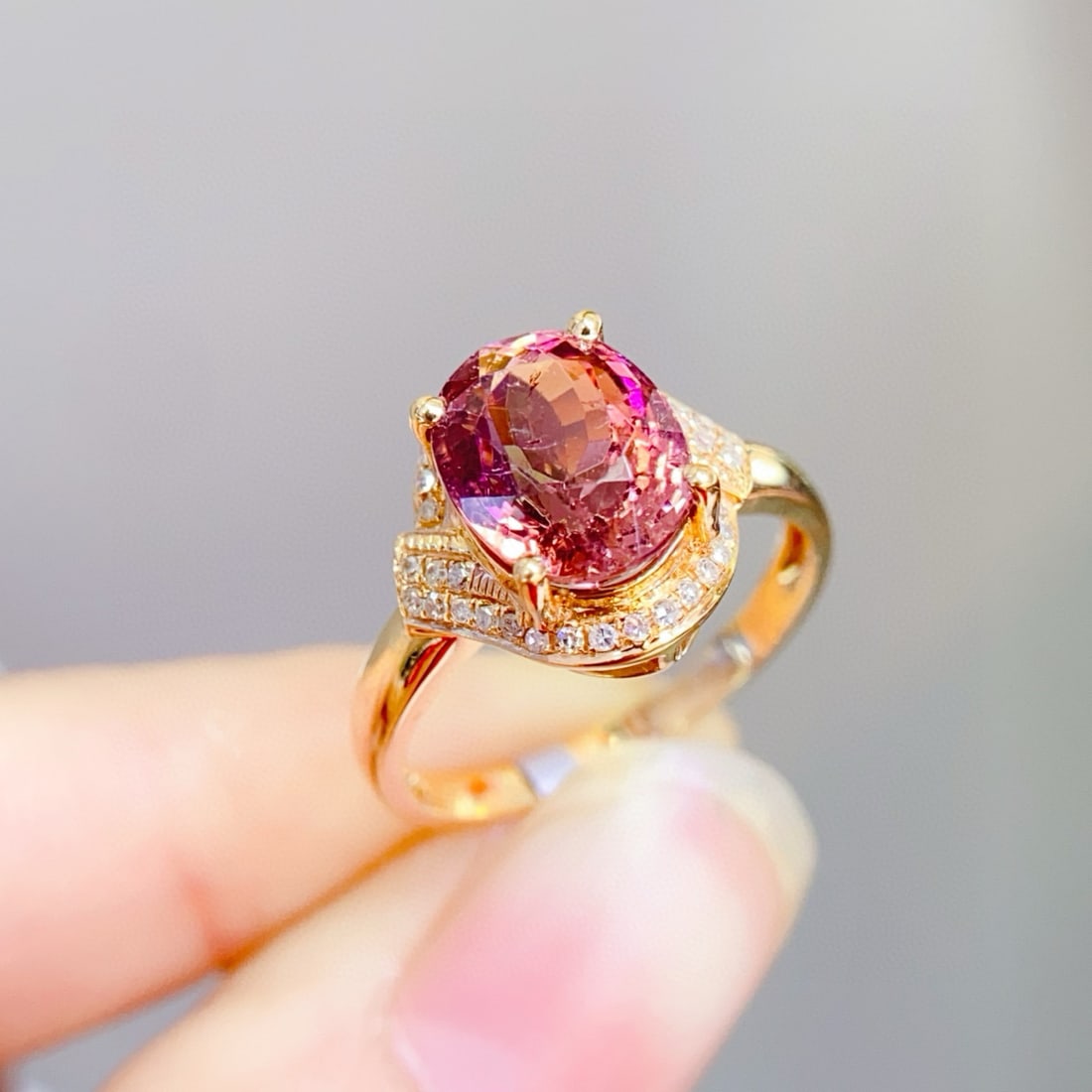 14k Gold 2 Ct Natural Tourmaline & Diamond Ring - 2