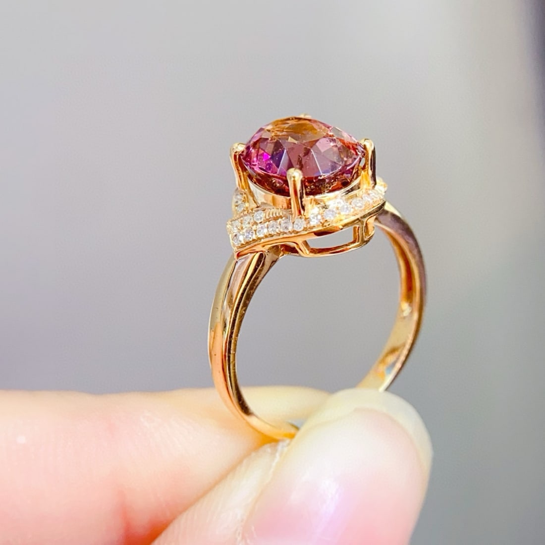 14k Gold 2 Ct Natural Tourmaline & Diamond Ring - 3