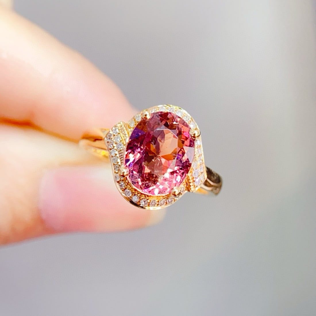 14k Gold 2 Ct Natural Tourmaline & Diamond Ring - 4