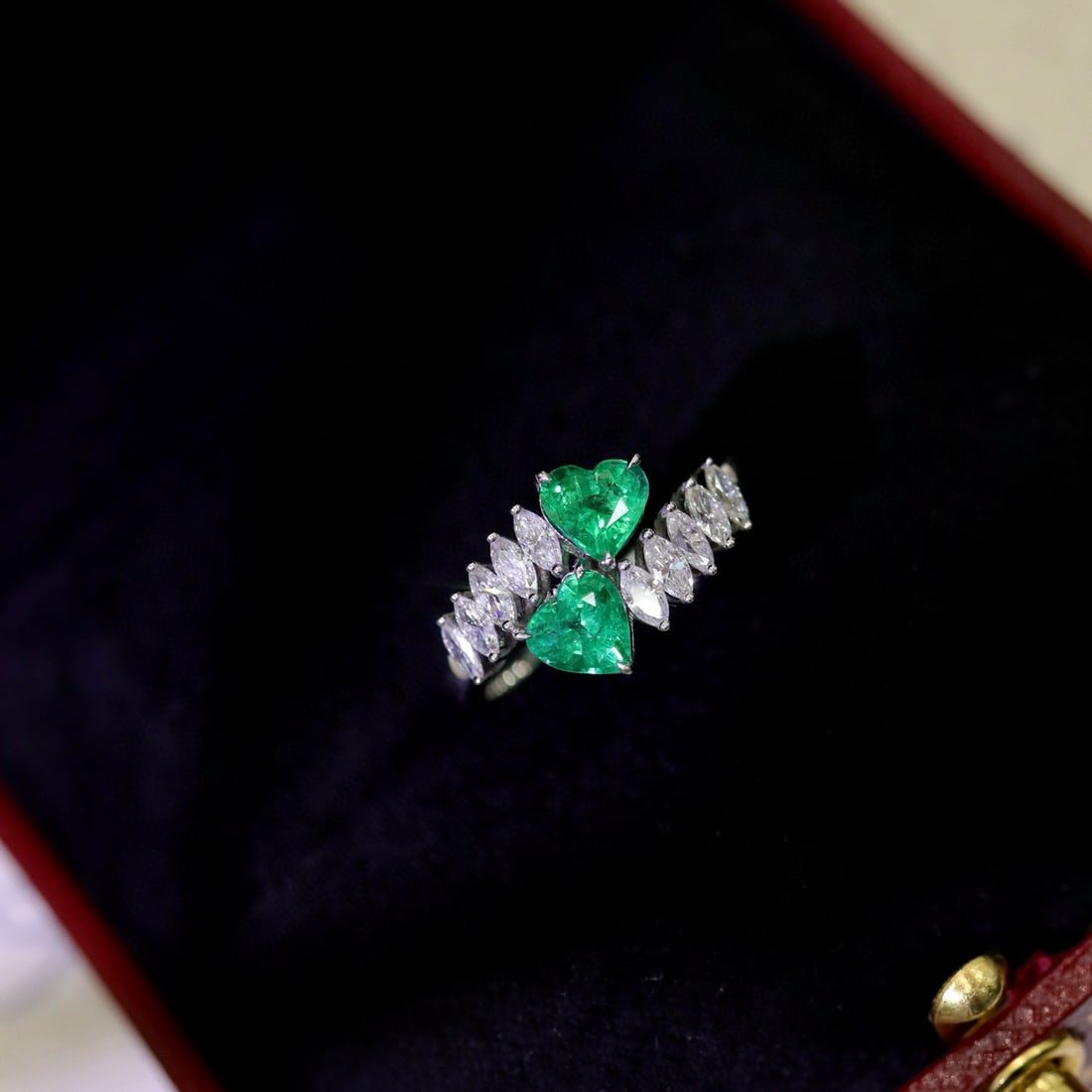 14k Gold 1.52 Ctw Vivid Green Natural Emerald & Diamond & Toi Et Moi Ring - 5