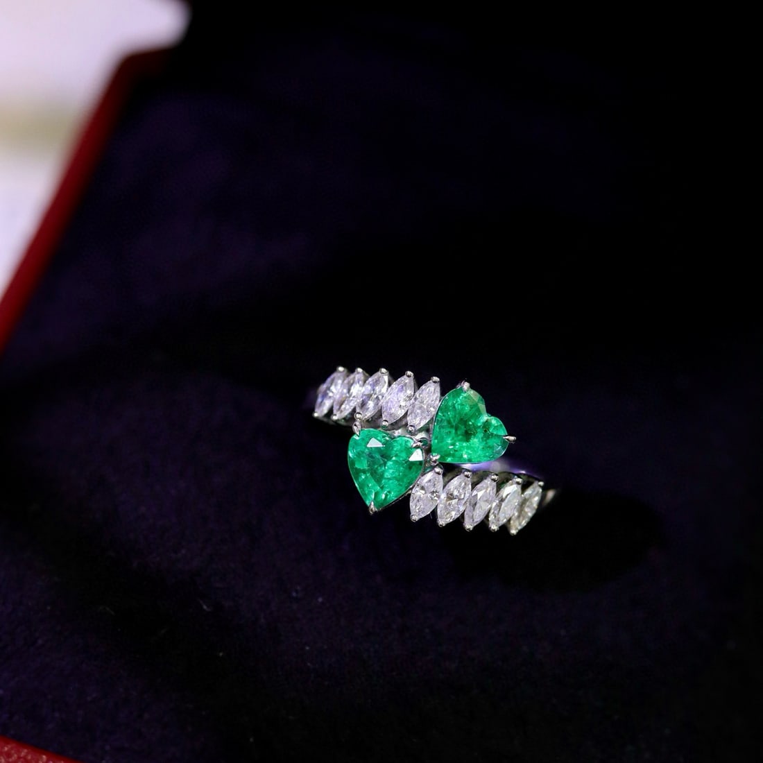 14k Gold 1.52 Ctw Vivid Green Natural Emerald & Diamond & Toi Et Moi Ring - 6