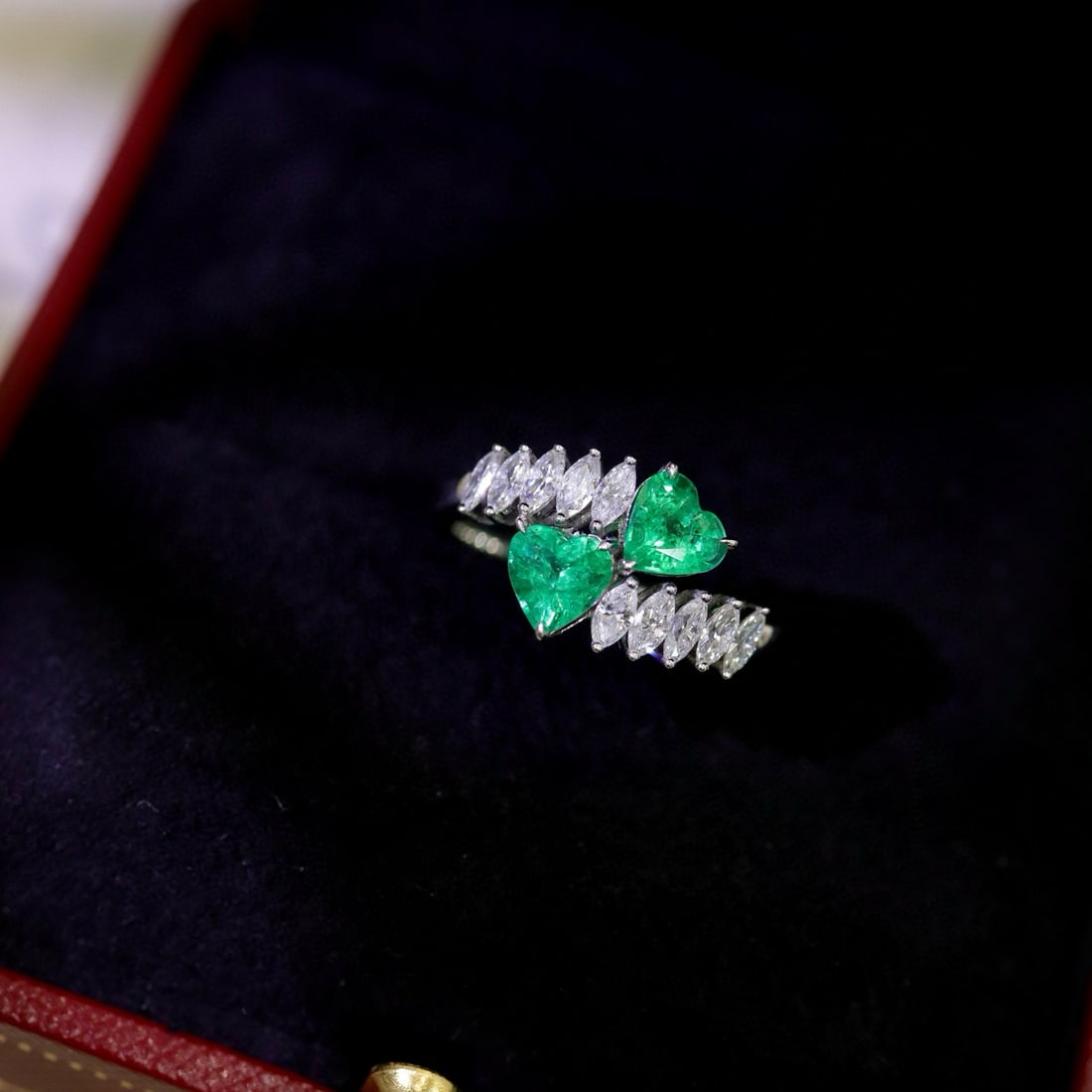 14k Gold 1.52 Ctw Vivid Green Natural Emerald & Diamond & Toi Et Moi Ring - 7