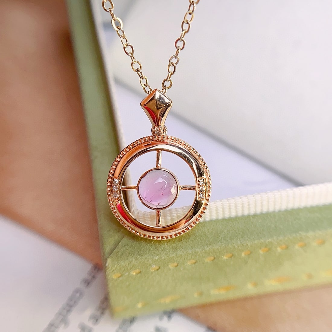 14k Gold 0.50 Ct Natural Tourmaline & Diamond Pendant( Without Chain ): Ref:231072433 // gold content:14k gold // main gemstone:tourmaline // shape:round // carat weight:0. 50ct // color:pink // treatment:natural // cut grade:g // // adjacent gemstone 2 : diamond //