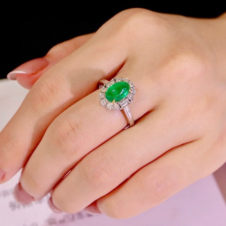14k Gold 2.18 Ctw Vivid Green Natural Emerald & Diamond Ring - 8