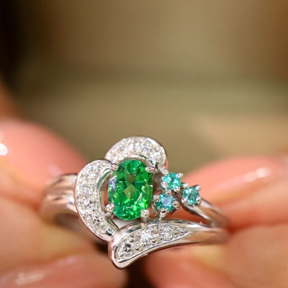 14k Gold 0.48 Ctw Natural Tourmaline & Diamond Ring - 5