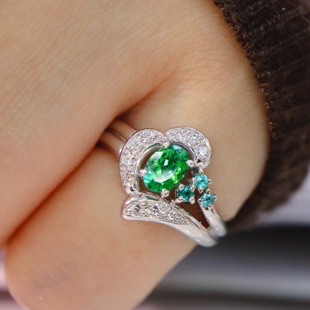 14k Gold 0.48 Ctw Natural Tourmaline & Diamond Ring - 6