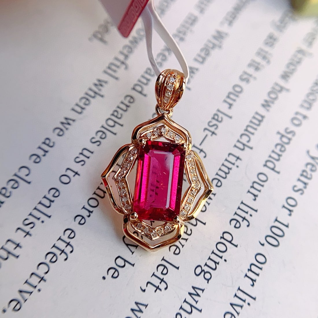 14k Gold 1.25 Ct Natural Tourmaline & Diamond Pendant( Without Chain ): Ref:231072439 // gold content:14k gold // main gemstone:tourmaline // shape:octagonal // carat weight:1. 25ct // color:red // treatment:natural // // adjacent gemstone 2 : diamond // number of