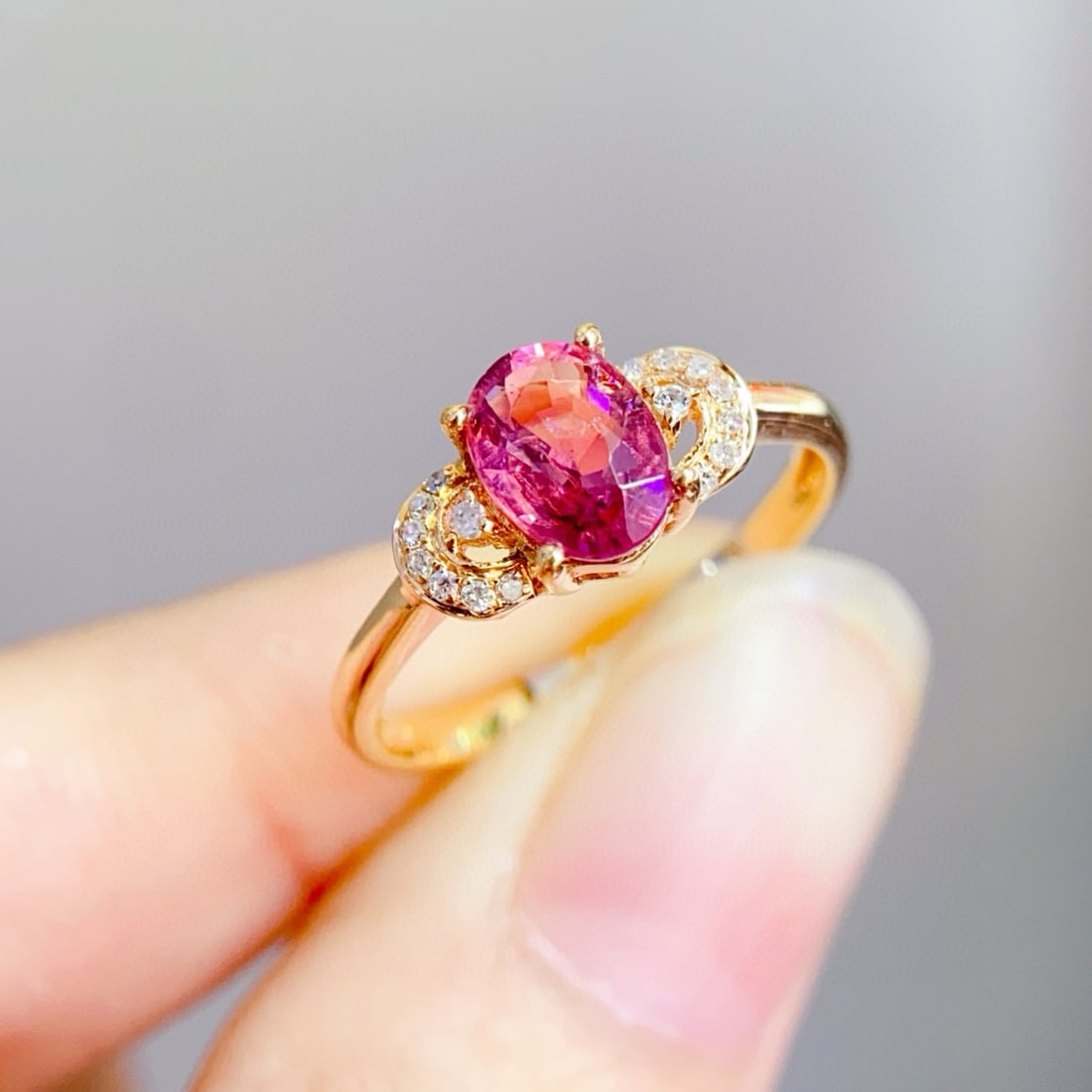 14k Gold 1 Ct Natural Tourmaline & Diamond Ring - 2