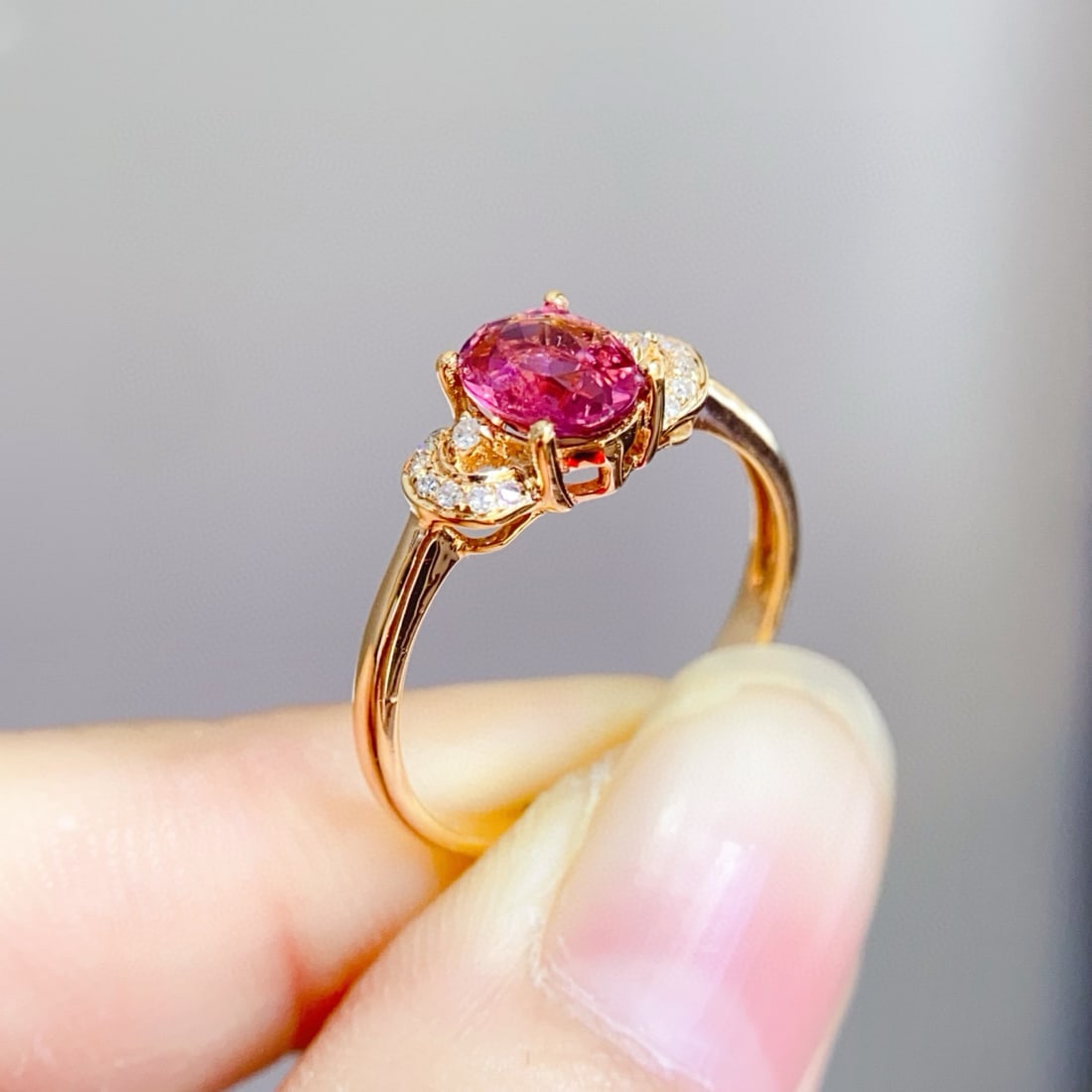14k Gold 1 Ct Natural Tourmaline & Diamond Ring - 3