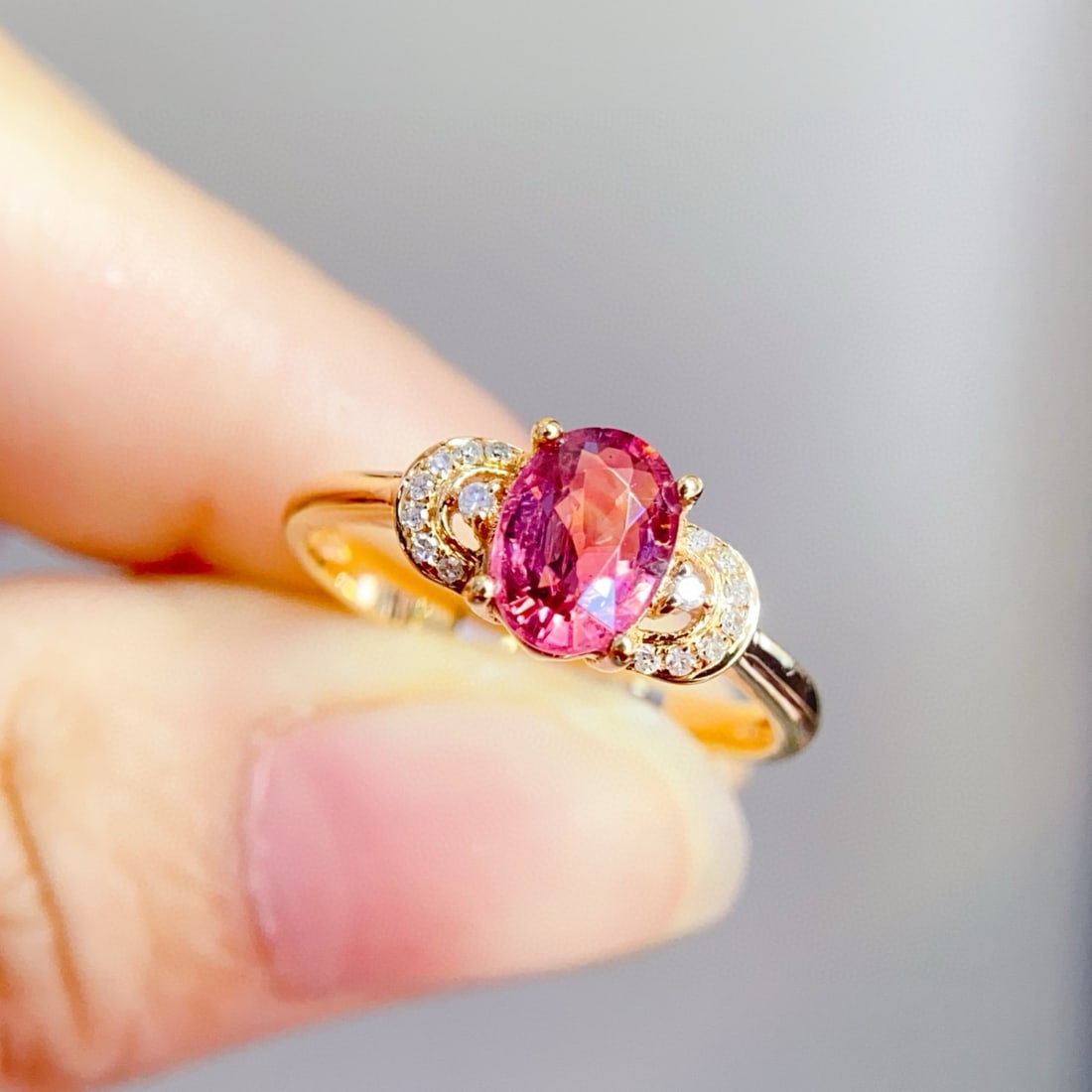 14k Gold 1 Ct Natural Tourmaline & Diamond Ring - 4